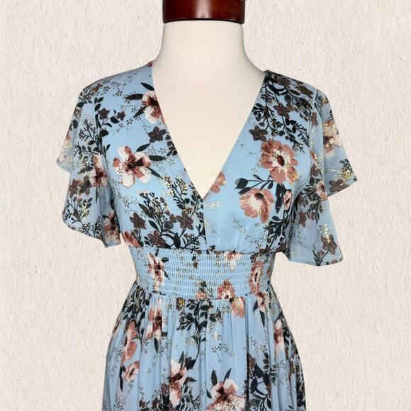 Baltic Born Blue Floral Maxi Dress Size XS Romantic Boho Fairycore Wedding Guest - Picture 2 of 8